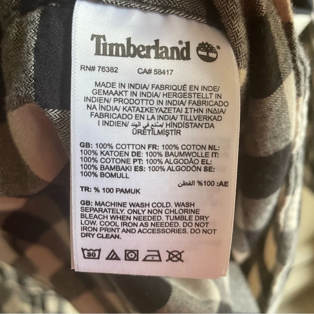 Timberland Flannel/ Chambray Buffalo Check Button-down Shirt. Cream/ Black XL